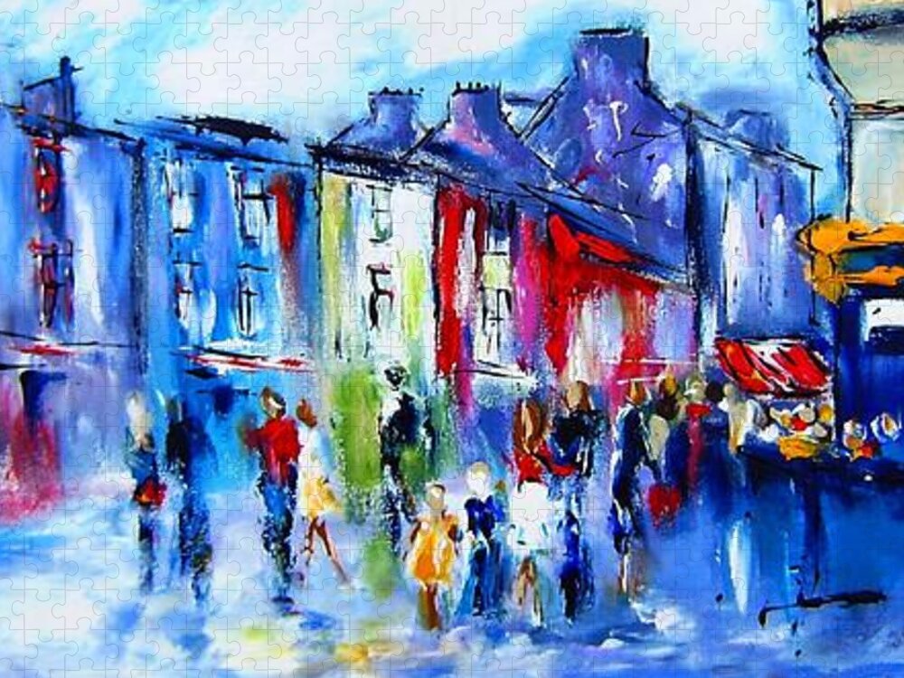 Semi Abstract Streetscape Jigsaw Puzzle featuring the painting Paintings Of Street Galway Ireland by Mary Cahalan Lee - aka PIXI