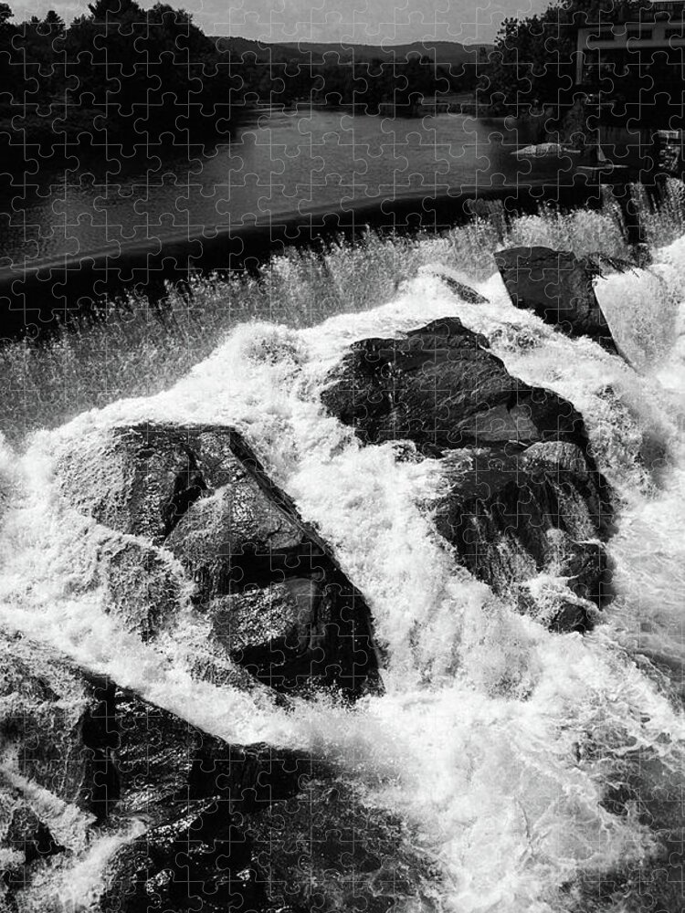 America Jigsaw Puzzle featuring the photograph Quechee, Vermont - Falls 2 BW by Frank Romeo