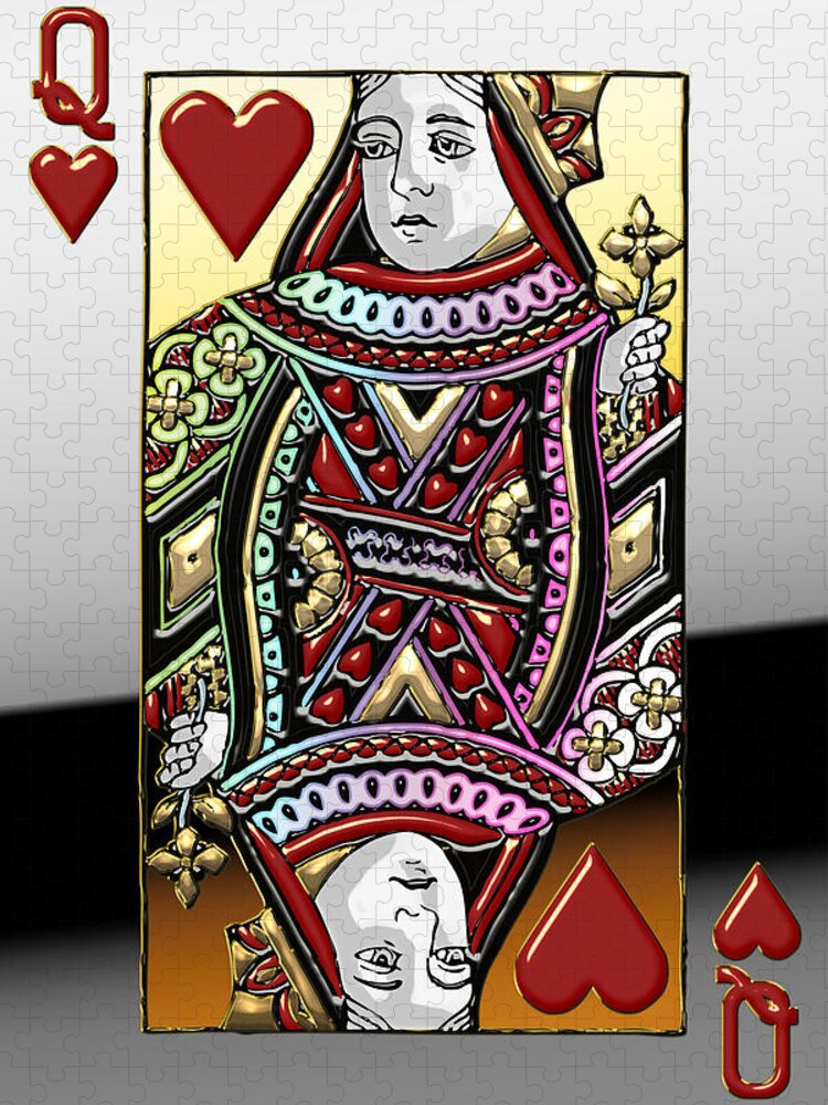 'gamble' Collection By Serge Averbukh Jigsaw Puzzle featuring the digital art Queen of Hearts  by Serge Averbukh
