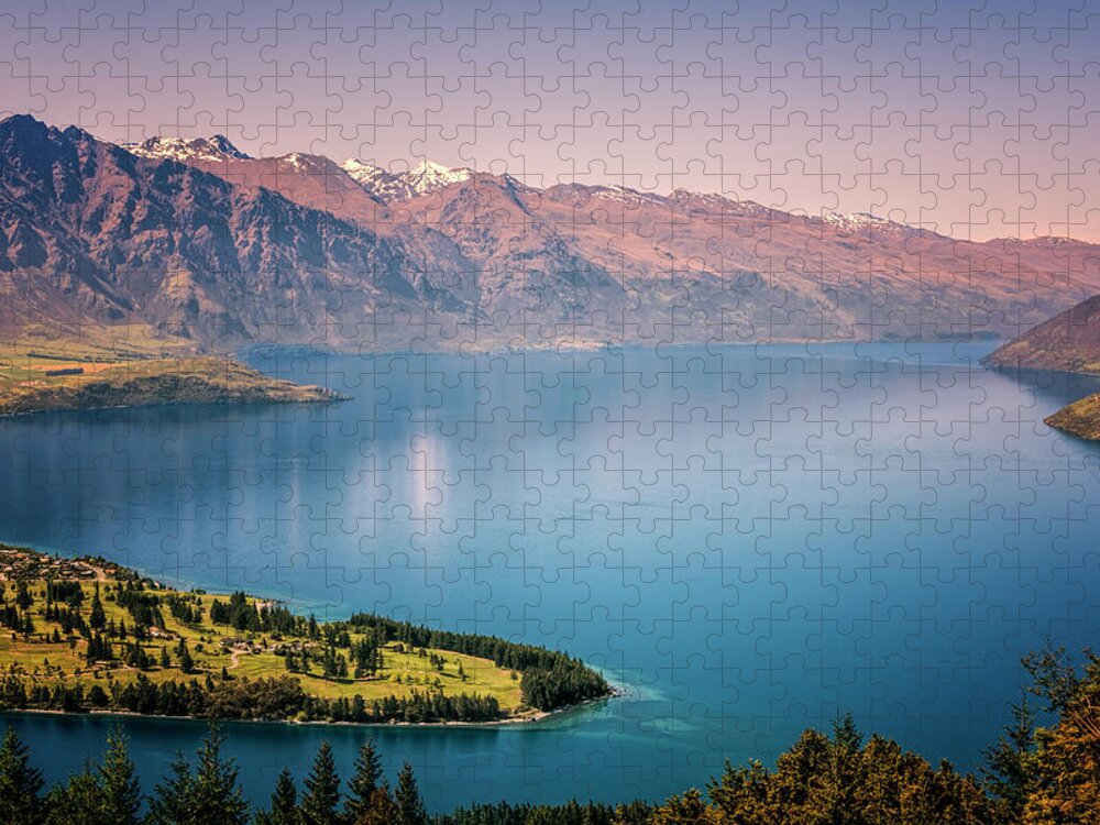 Joan Carroll Jigsaw Puzzle featuring the photograph Queenstown New Zealand from Above by Joan Carroll