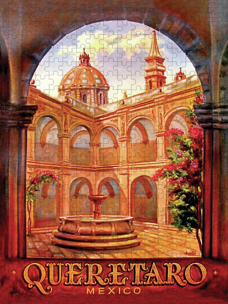 Queretaro City Jigsaw Puzzle featuring the painting Queretaro city, Mexico, travel poster by Long Shot