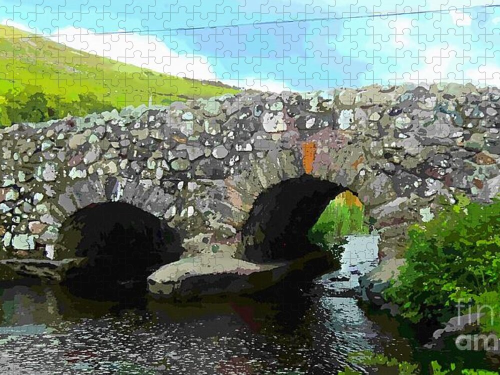 Quiet Man Bridge Jigsaw Puzzle featuring the painting Quiet Man Bridge Art Connemara County Galway Ireland by Mary Cahalan Lee - aka PIXI