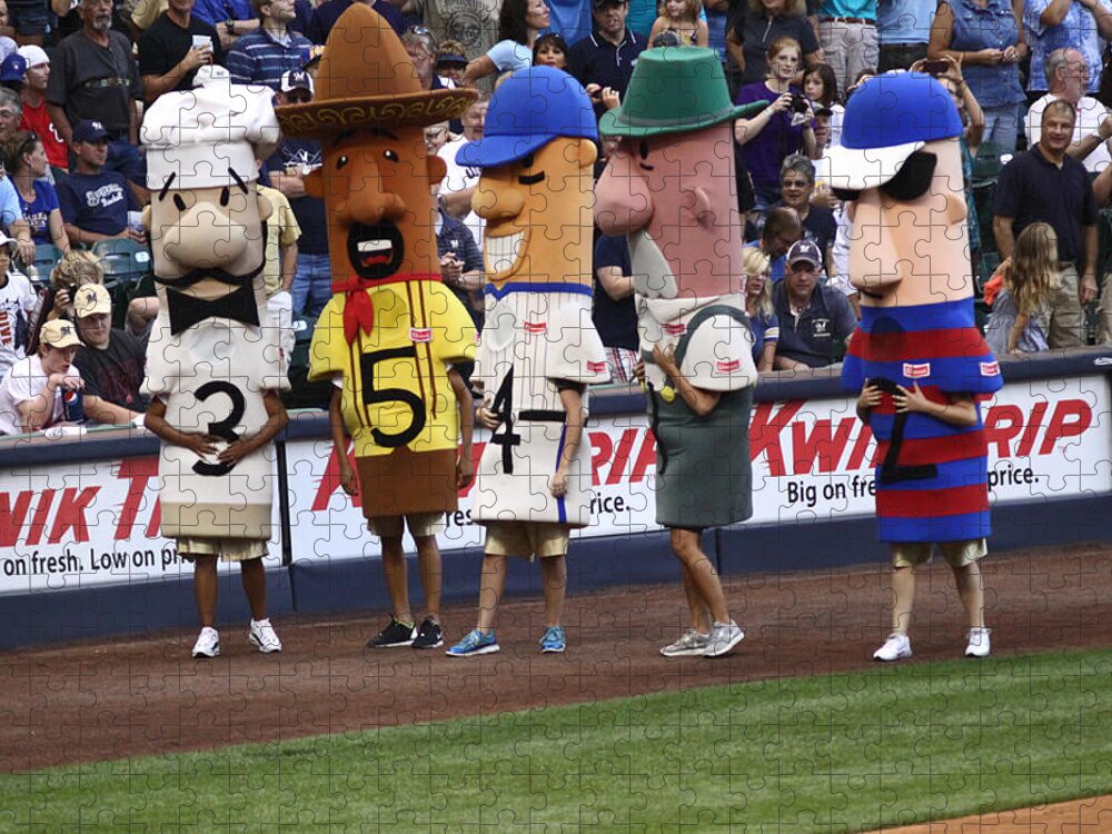 Milwaukee Brewers Racing Sausages Jigsaw Puzzle by Steve Bell - Pixels