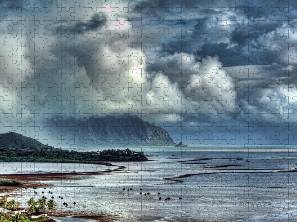 Hdr Jigsaw Puzzle featuring the photograph Rain clearing Kaneohe Bay by Dan McManus