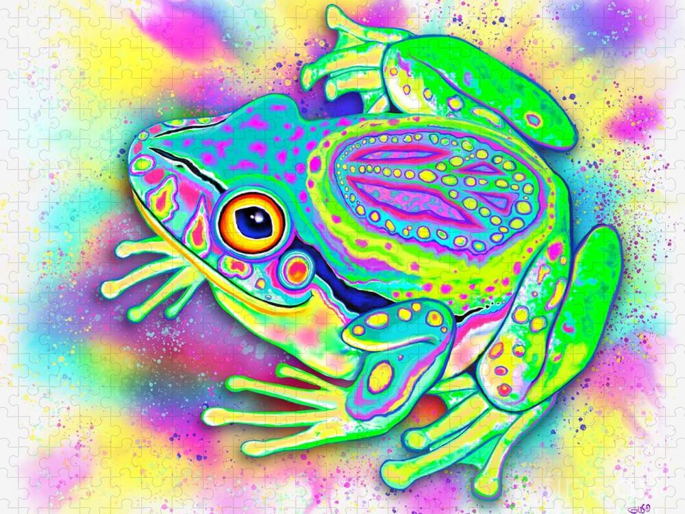 Frog Jigsaw Puzzle featuring the digital art Rainbow Color Peace Frog by Nick Gustafson