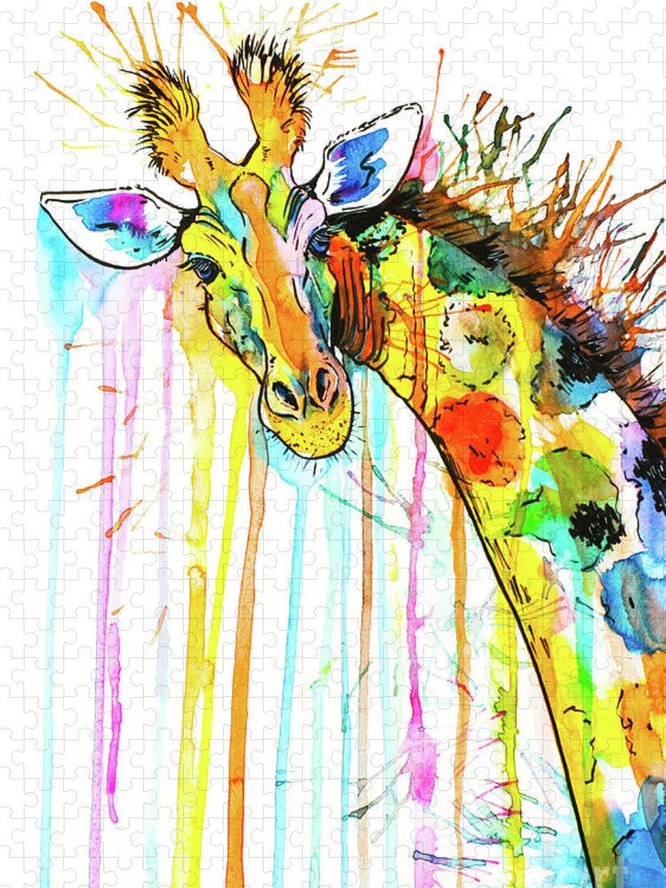 Giraffe Jigsaw Puzzle featuring the painting Rainbow Giraffe by Zaira Dzhaubaeva