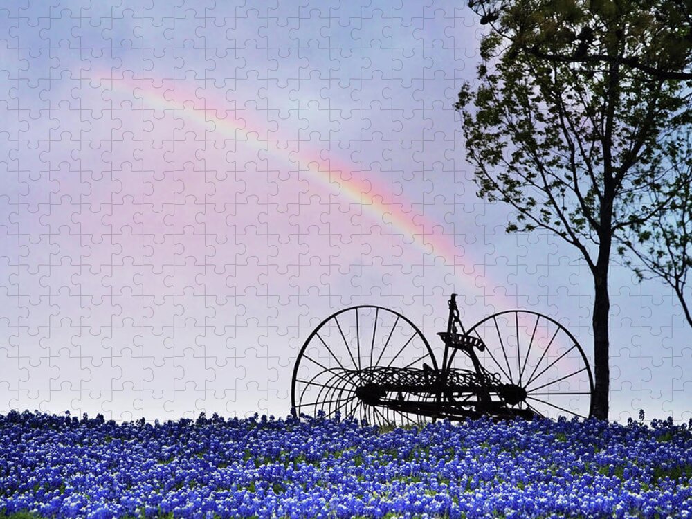 Agriculture Jigsaw Puzzle featuring the photograph Rainbow Over Texas Bluebonnets by David and Carol Kelly