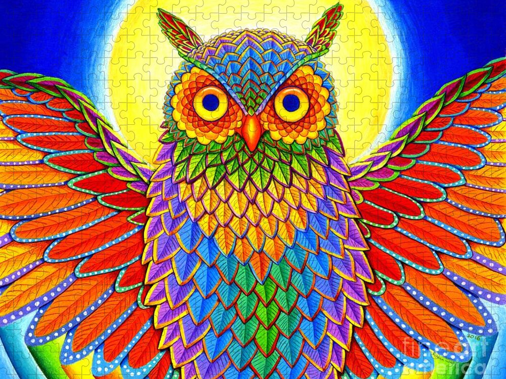 Owl Jigsaw Puzzle featuring the drawing Rainbow Owl by Rebecca Wang
