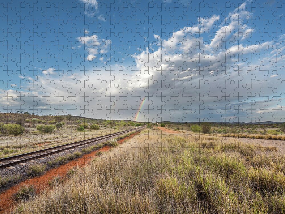 Spring Jigsaw Puzzle featuring the photograph Rainbows Over Ghan Tracks by Racheal Christian
