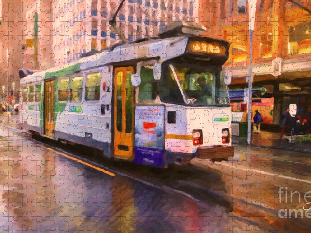 Melbourne Jigsaw Puzzle featuring the painting Rainy Day Melbourne by Chris Armytage