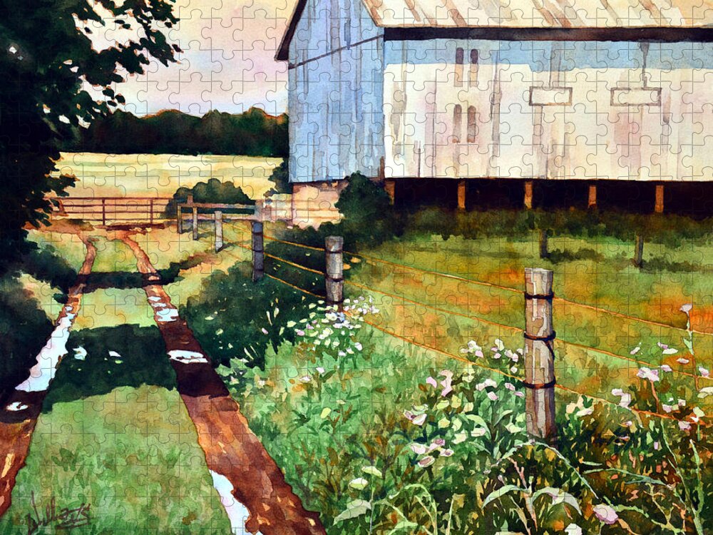 Farm Jigsaw Puzzle featuring the painting Rainy Farm Lane by Mick Williams