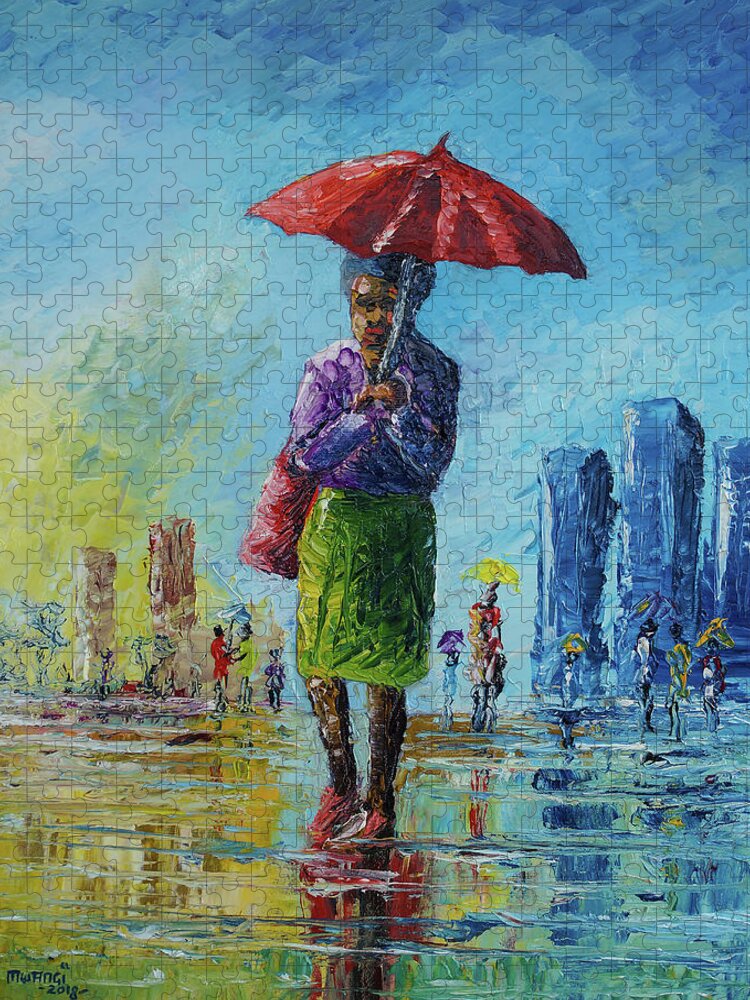 Rain Jigsaw Puzzle featuring the painting Rainy Day by Anthony Mwangi