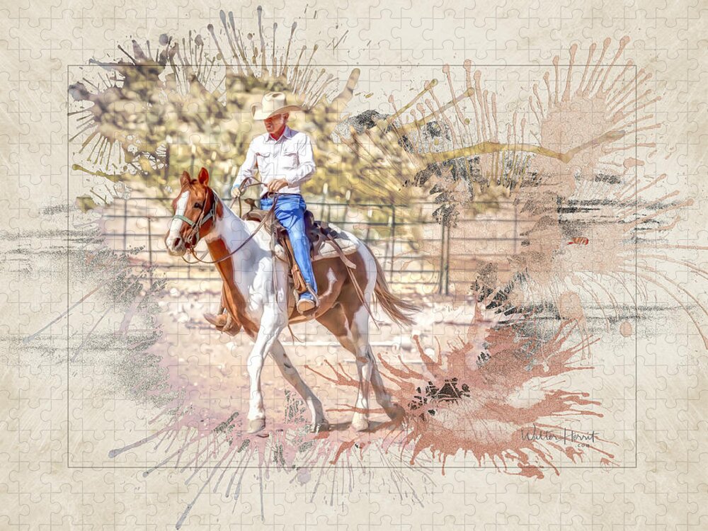 Horse Jigsaw Puzzle featuring the digital art Ranch Rider Digital Art-B1 by Walter Herrit