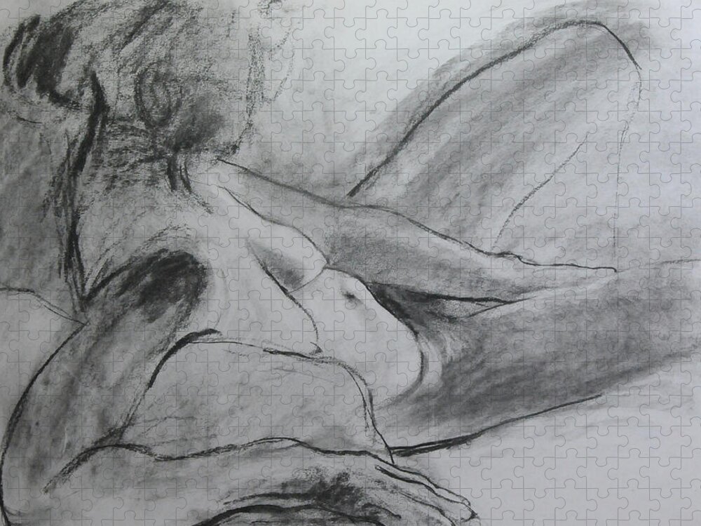 Drawing Jigsaw Puzzle featuring the drawing Reclining Figure by Harry Robertson