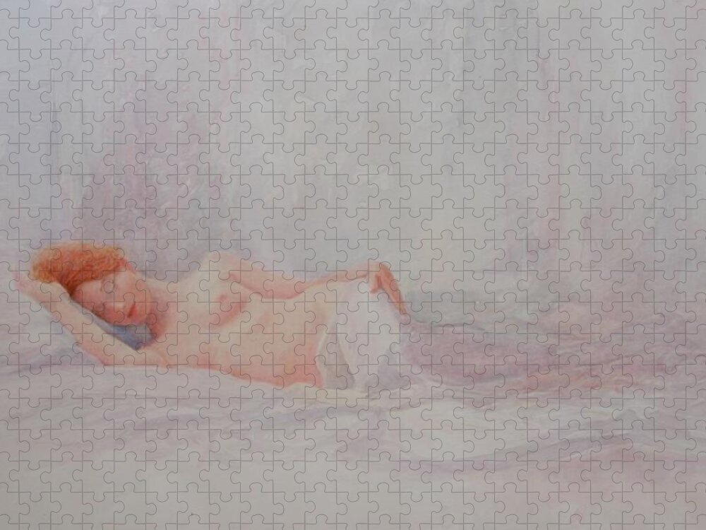 Reclining Nude Jigsaw Puzzle featuring the painting Reclining Nude 4 by David Ladmore