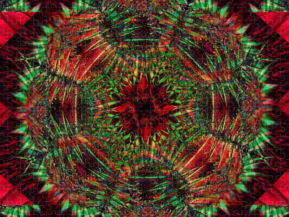 Abstract Jigsaw Puzzle featuring the digital art Red And Green by Ann Bridges