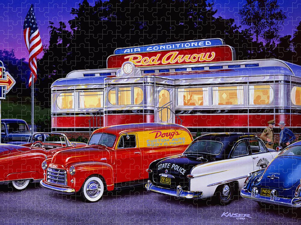 Old Style Jigsaw Puzzle featuring the photograph Red Arrow Diner by MGL Meiklejohn Graphics Licensing