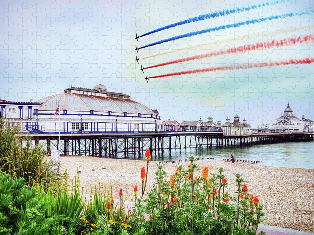 Red Arrows Jigsaw Puzzle featuring the digital art Red Arrows Eastbourne Pier by Airpower Art