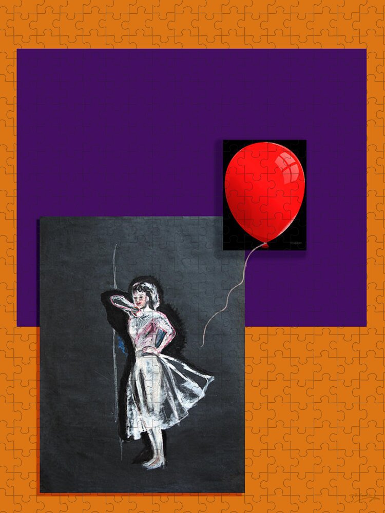Balloon Jigsaw Puzzle featuring the painting Red Balloon by Tom Conway