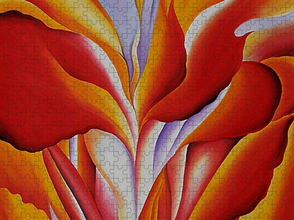 Red Jigsaw Puzzle featuring the painting Red Canna by Georgia OKeefe