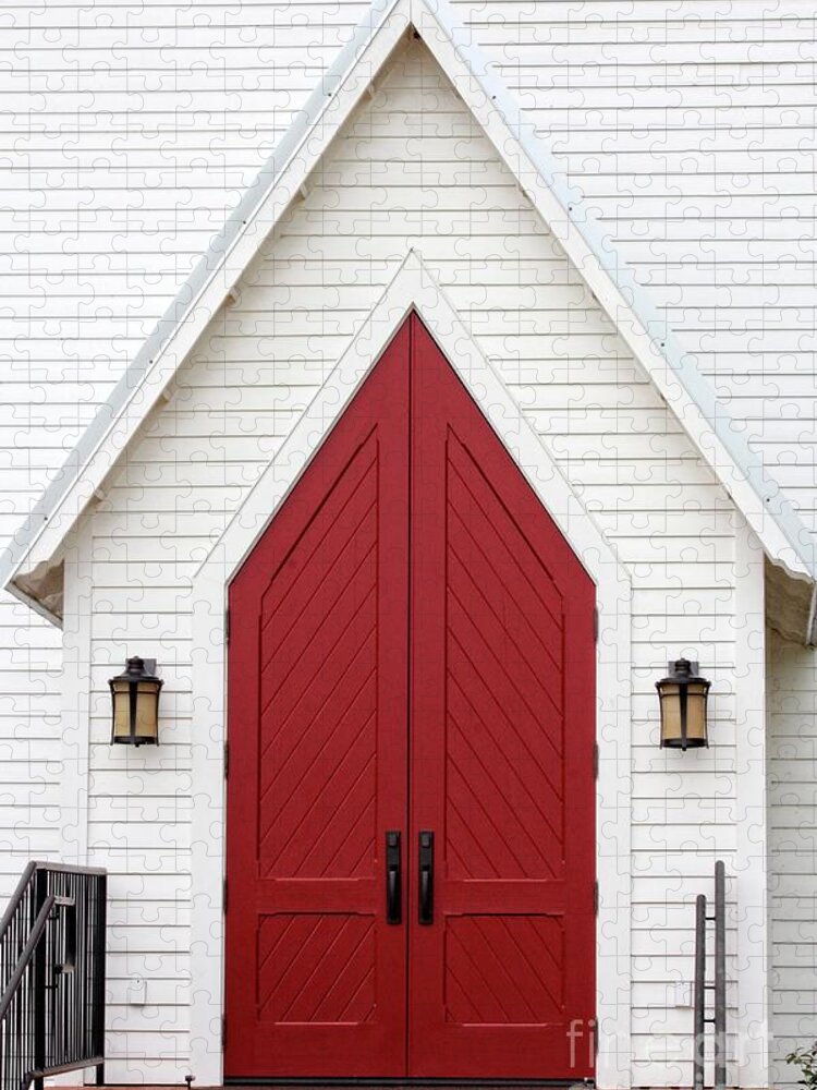 Red Jigsaw Puzzle featuring the photograph Red Chapel Door by Ella Kaye Dickey