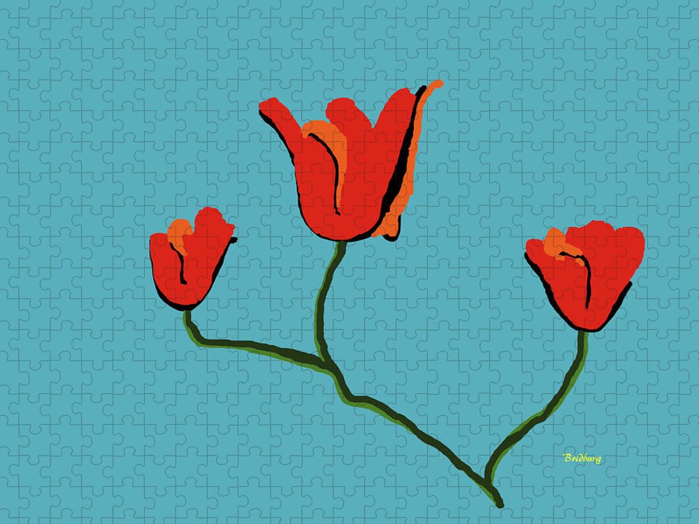 Postmodernism Jigsaw Puzzle featuring the digital art Red Flowers by David Bridburg