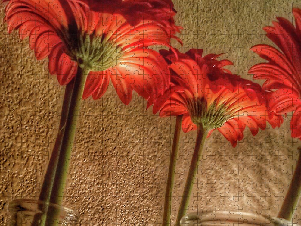 Painted Photo Jigsaw Puzzle featuring the painting Red Gerbera Art by Bonnie Bruno