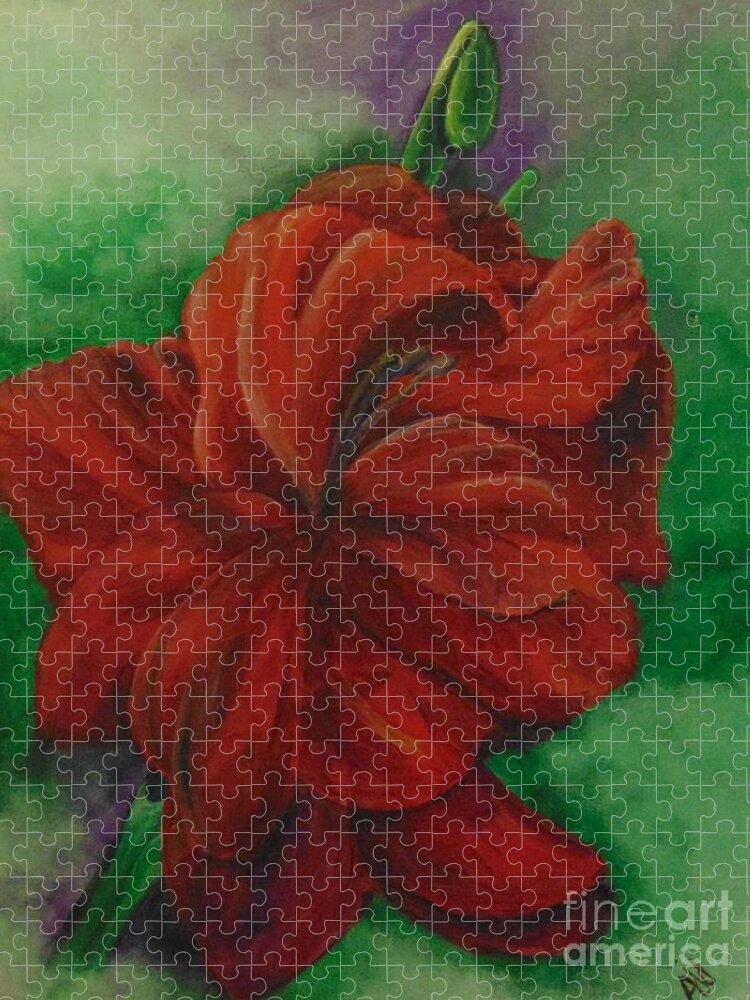 Floral Jigsaw Puzzle featuring the painting Red Gladiolus by Saundra Johnson