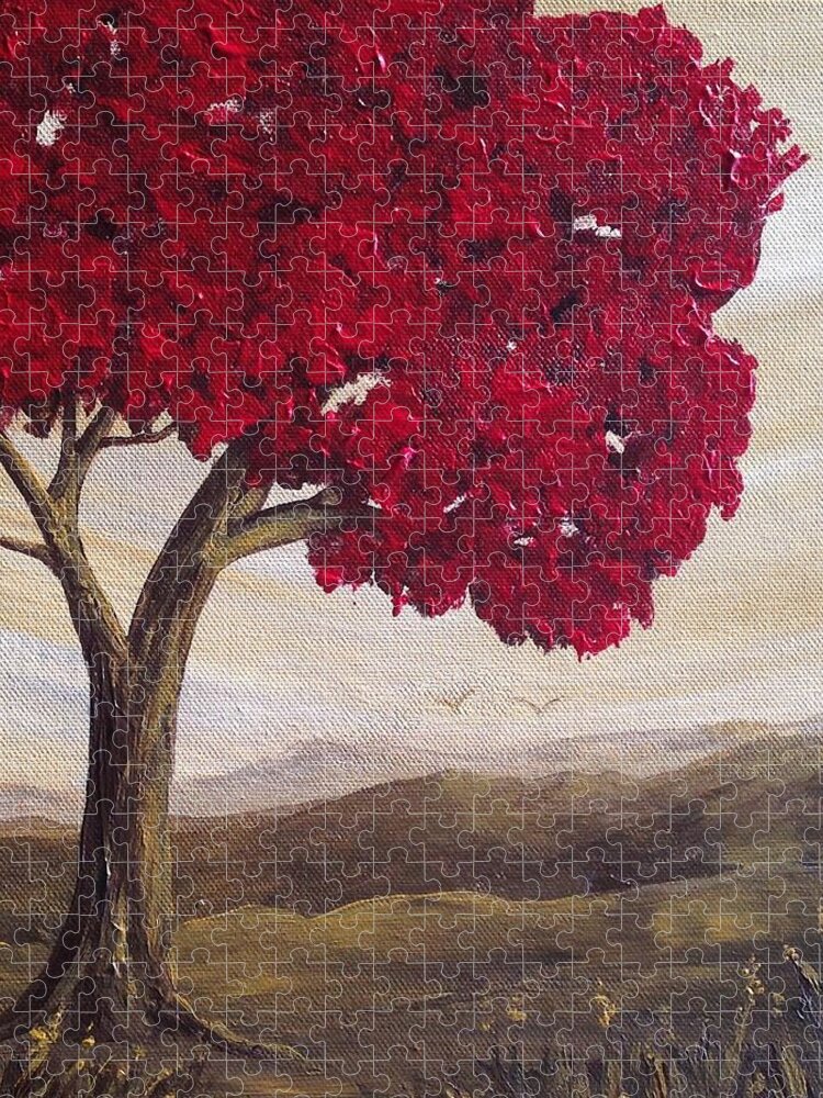 Tree Jigsaw Puzzle featuring the painting Red Glory by Teresa Fry