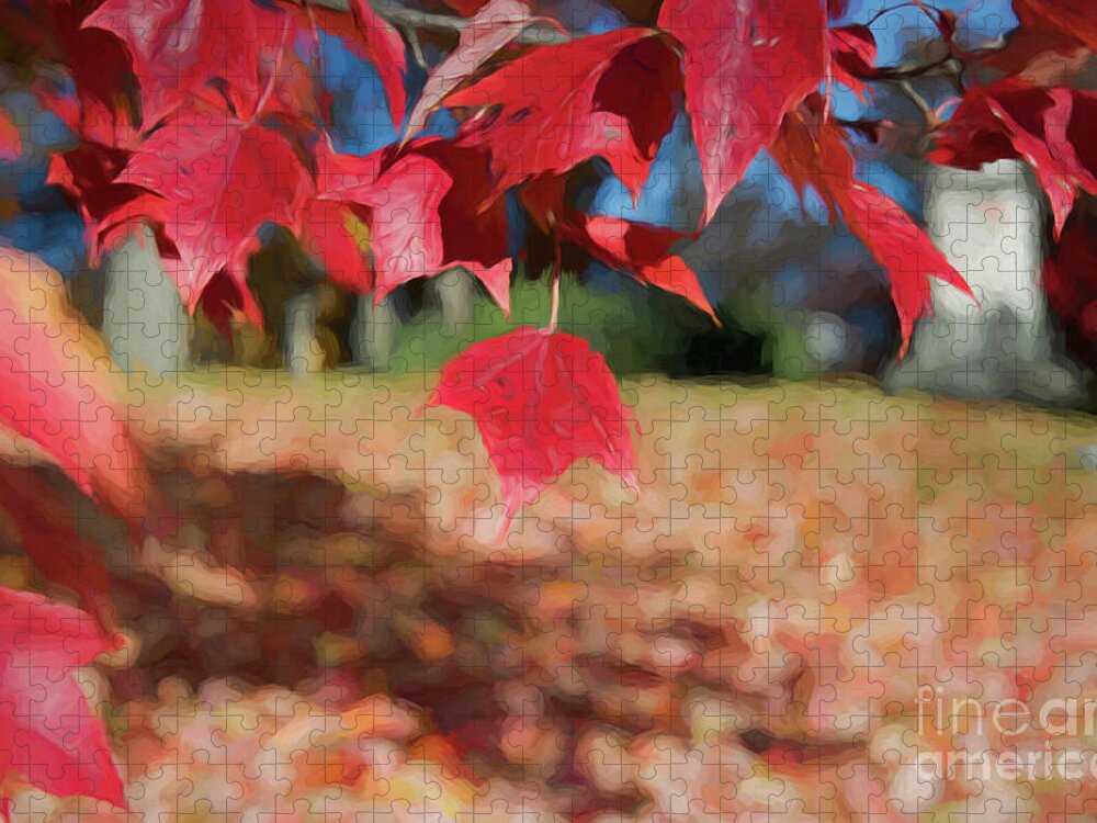 Leaf Jigsaw Puzzle featuring the digital art Red Leaves by Ed Taylor