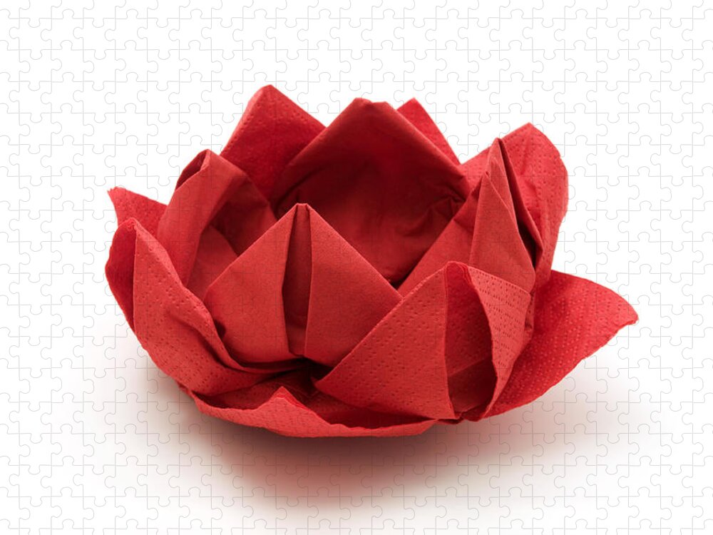 White Background Jigsaw Puzzle featuring the photograph Red lotus origami by Fabrizio Troiani