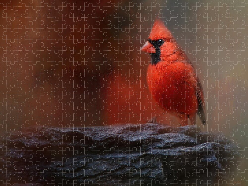 Jai Johnson Jigsaw Puzzle featuring the photograph Red On The Rocks - Cardinal Bird Art by Jai Johnson