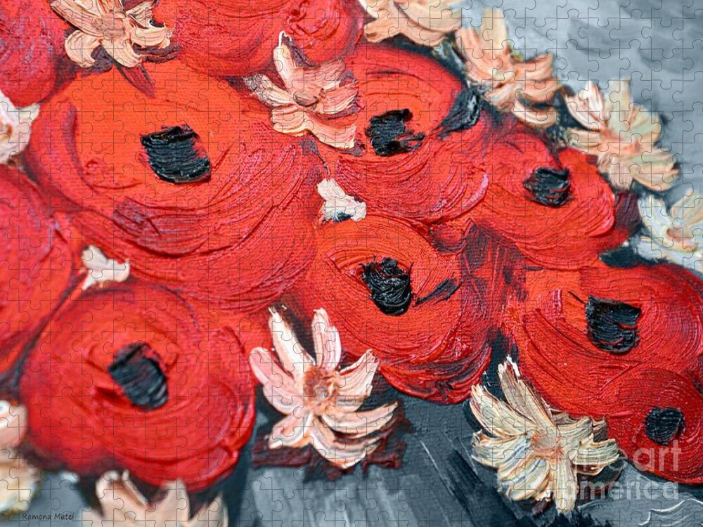 Red Poppy Jigsaw Puzzle featuring the painting Red Perspective by Ramona Matei