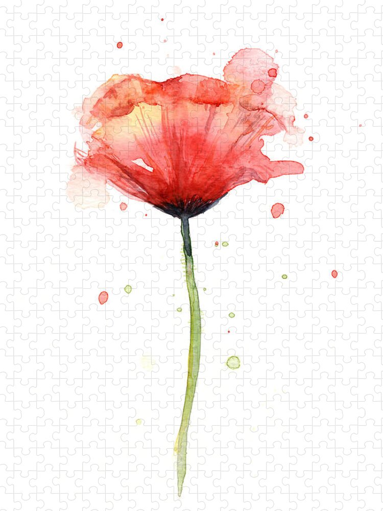 Watercolor Poppy Jigsaw Puzzle featuring the painting Red Poppy Watercolor by Olga Shvartsur