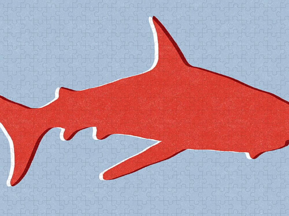 Shark Jigsaw Puzzle featuring the mixed media Red Shark by Linda Woods