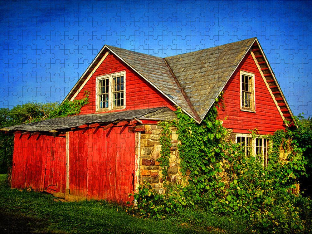 Red Shed In The Sunlight Jigsaw Puzzle featuring the photograph Red Shed in the Sunlight by Carolyn Derstine