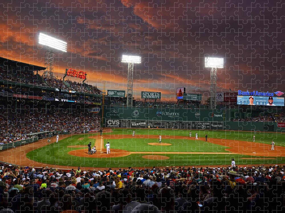 Boston Jigsaw Puzzle featuring the photograph Red Sky over Fenway Park by Toby McGuire