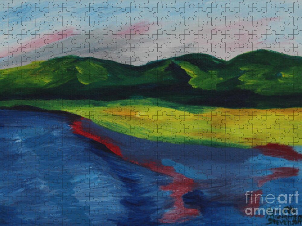 Painting Jigsaw Puzzle featuring the painting Red Streak Lake by Annette M Stevenson