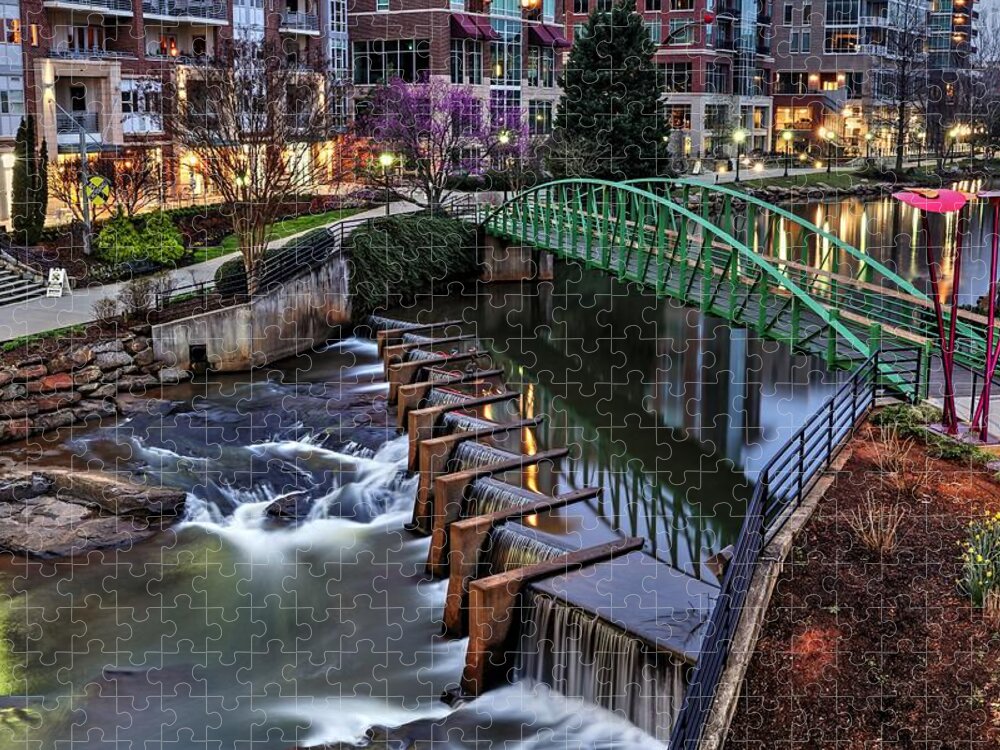 Downtown Greenville Jigsaw Puzzle featuring the photograph Reedy River Greenville South Carolina Before Sunrise by Carol Montoya