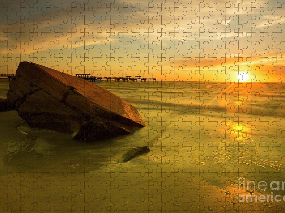 Reflecting Stone At Sunset Jigsaw Puzzle featuring the photograph Reflecting Stone At Sunset, Long Exposure by Felix Lai