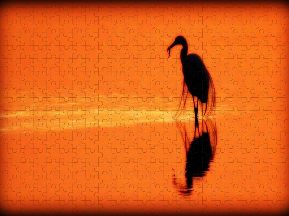 Shadows Jigsaw Puzzle featuring the photograph Reflections of a Heron by Suzanne DeGeorge