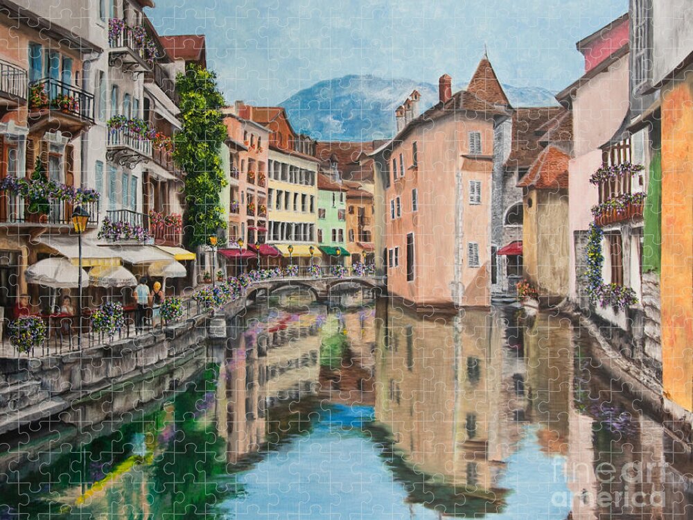 Annecy France Art Jigsaw Puzzle featuring the painting Reflections Of Annecy by Charlotte Blanchard