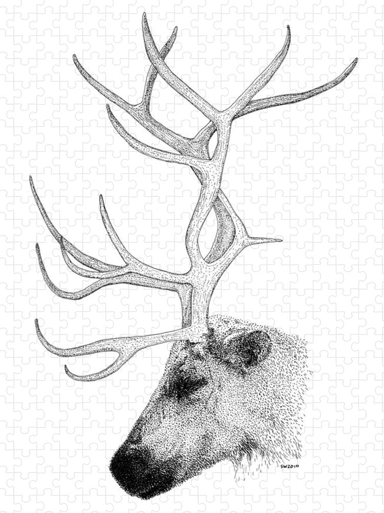 Reindeer Jigsaw Puzzle featuring the drawing Reindeer by Scott Woyak