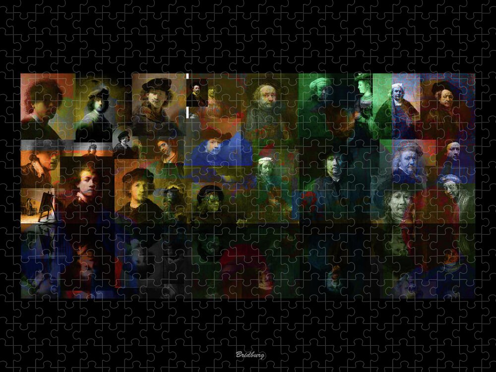 Abstract In The Living Room Jigsaw Puzzle featuring the digital art Rembrandt and Colors by van Gogh by David Bridburg