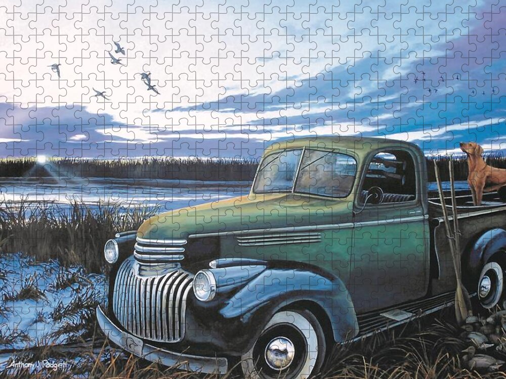 Old Truck Jigsaw Puzzle featuring the painting Remembering the Old Days by Anthony J Padgett