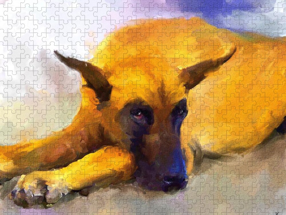 Great Dane Jigsaw Puzzle featuring the painting Resting by Jai Johnson