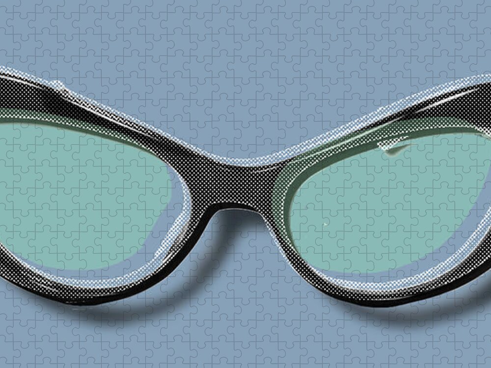 Glasses Jigsaw Puzzle featuring the painting Retro Glasses Funky Pop Blue Teal by Tony Rubino