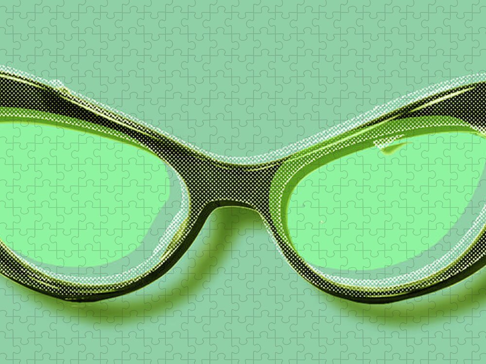 Glasses Jigsaw Puzzle featuring the painting Retro Glasses Funky Pop Mint Green by Tony Rubino