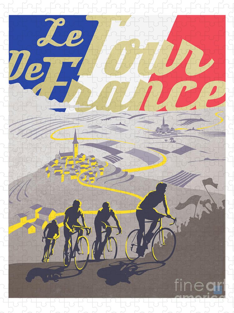 Vintage Tour De France Jigsaw Puzzle featuring the painting Retro Tour de France by Sassan Filsoof