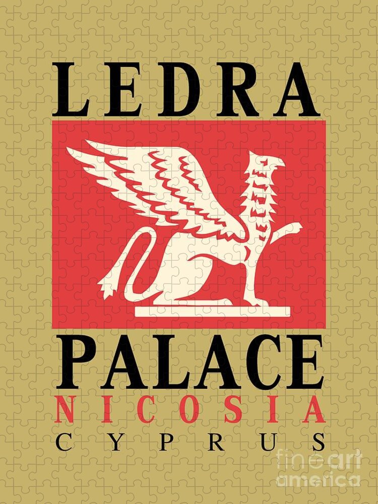  Jigsaw Puzzle featuring the digital art Retro vintage Ledra Palace Hotel Nicosia Cyprus by Heidi De Leeuw